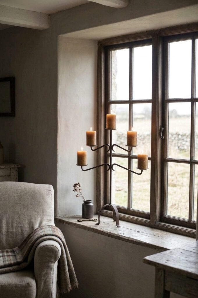 stoer en landelijk wonen. Smeedijzeren kandelaar Luksa Home Collection.